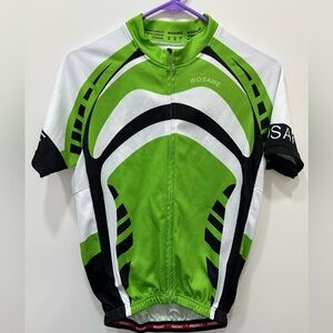 Wosawe Jersey Cycling Medium Green & White Full Zip Size  Short Sleeve